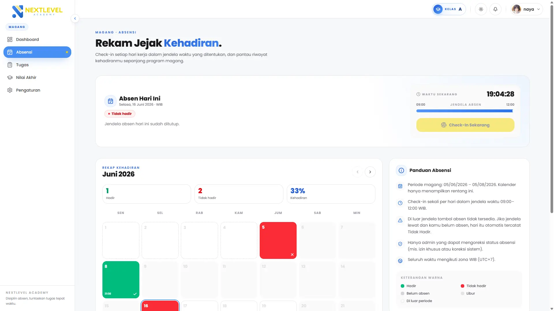 Server-validated monthly attendance calendar